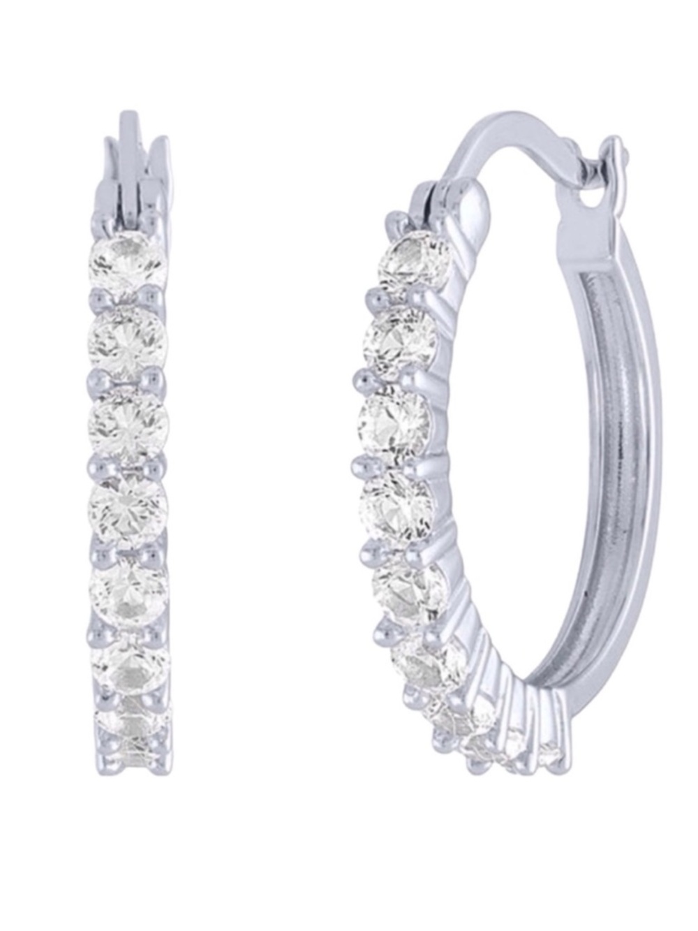 Sterling Silver (925) Lab Created White Sapphire Hoop Earrings (NWT) - Picture 1 of 7